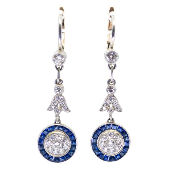 Diamond and Sapphire Platinum Drop Earrings 1