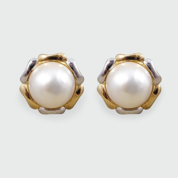 Vintage South Sea Pearl and Gold Omega Clip Earrings