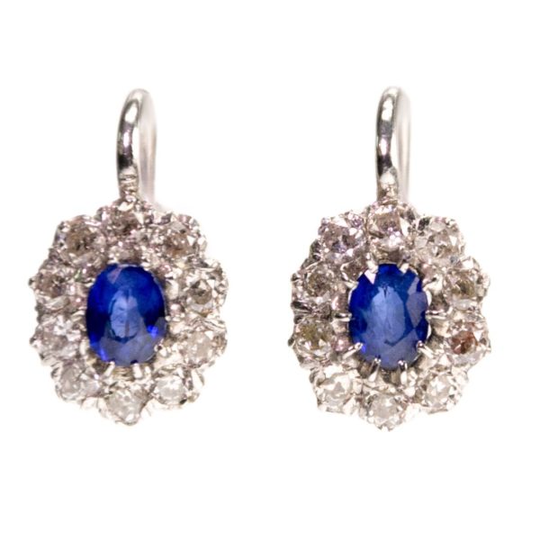 Edwardian Sapphire and Diamond Platinum Earrings