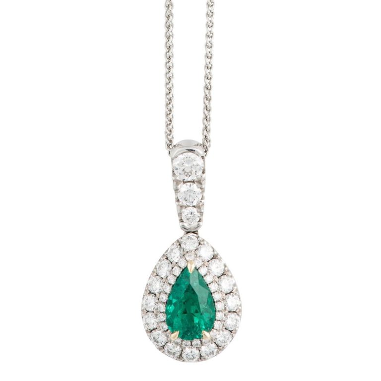 Emerald and Diamond Cluster Pendant, set in 18ct White Gold