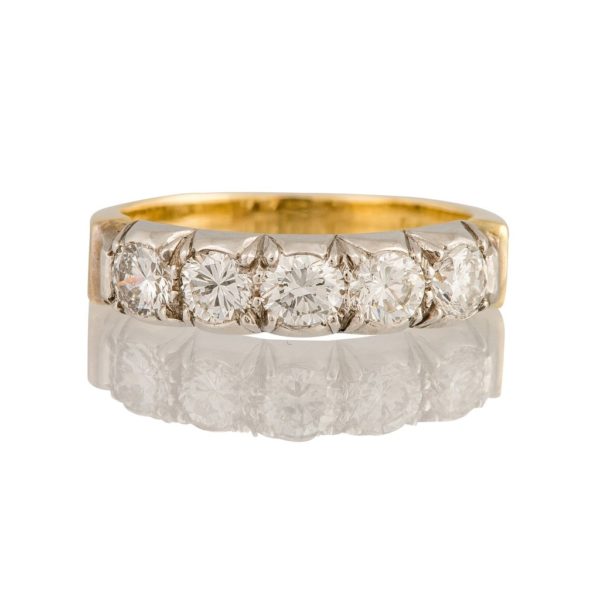 Vintage Five Stone Diamond Ring, 1.10ct, 18ct White Gold setting, 18ct Yellow Gold Band