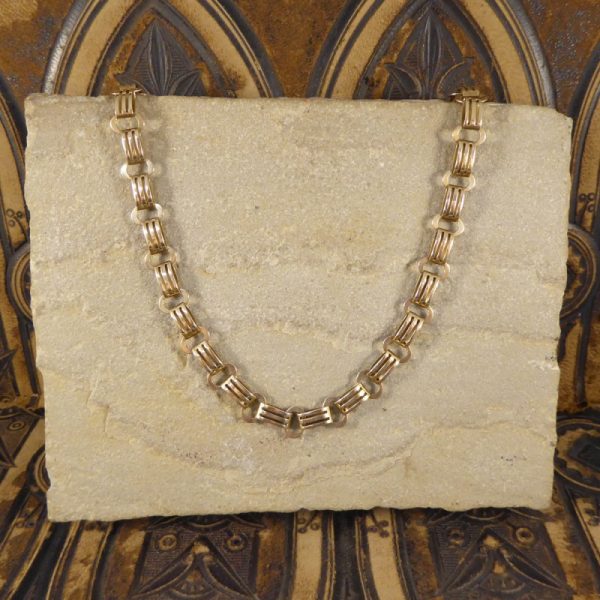 Antique Edwardian Fancy Link Double Clasp Gold Necklace