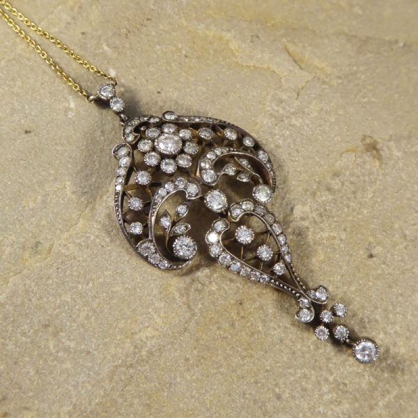Edwardian Style 1.50ct Brilliant Cut Diamond Drop Necklace - Jewellery ...