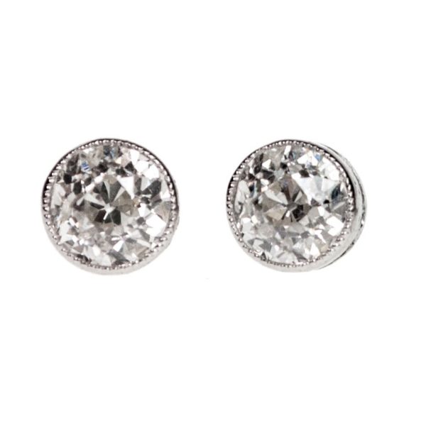 Old European Cut Diamond Stud Earrings, 1.10 carats