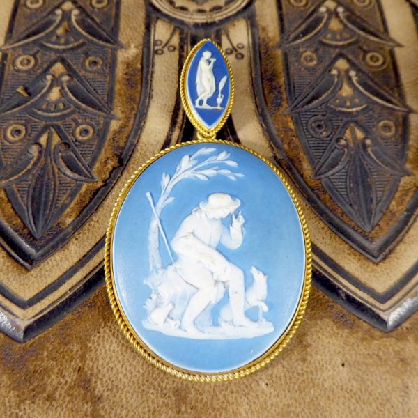 Antique Victorian Carved Wedgewood Cameo Locket Pendant, 18ct Yellow Gold