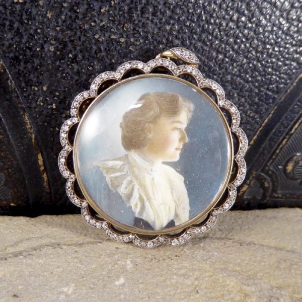 Antique Victorian Old Cut Diamond Set Portrait Pendant