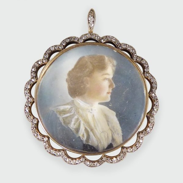 Antique Victorian Old Cut Diamond Set Portrait Pendant