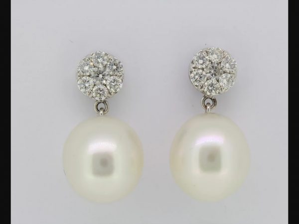 Pearl and Diamond Drop Earrings, 0.80 carats in total