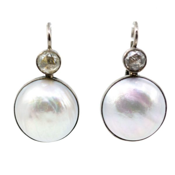 Pearl and Rose Cut Diamond Earrings