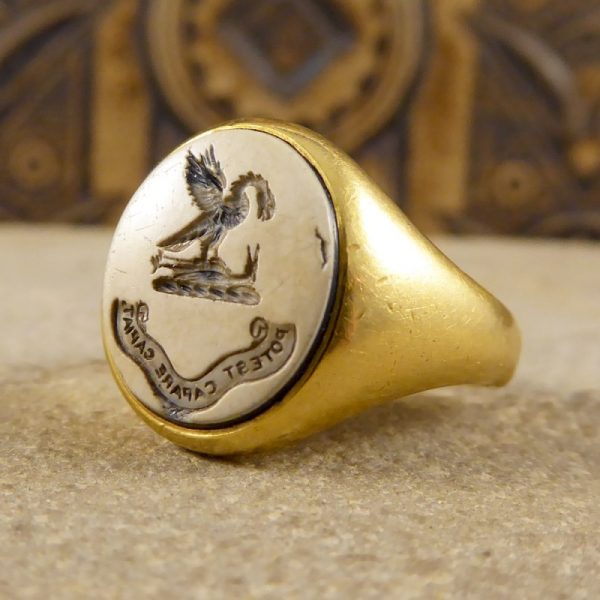 Antique Victorian Carved Agate Gents Ring