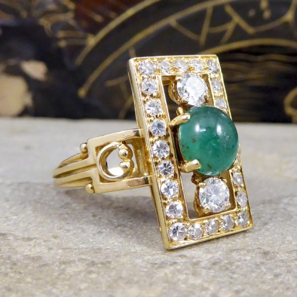 Vintage 1.65ct Cabochon Emerald and Diamond Ring