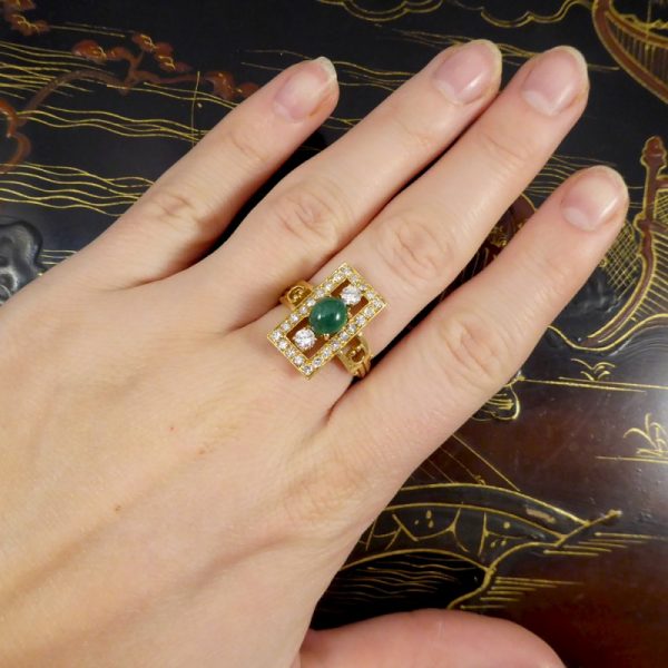 Vintage 1.65ct Cabochon Emerald and Diamond Ring