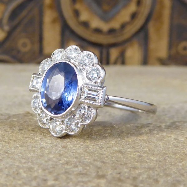 1.40ct Oval Cut Sapphire and Diamond Cluster Ring