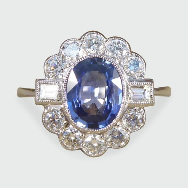1.40ct Oval Cut Sapphire and Diamond Cluster Ring