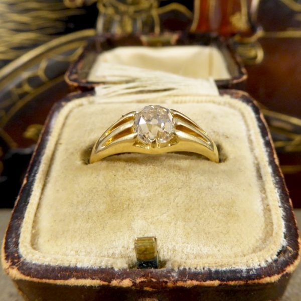 Antique Victorian Old Cushion Cut Diamond Gypsy Set Ring