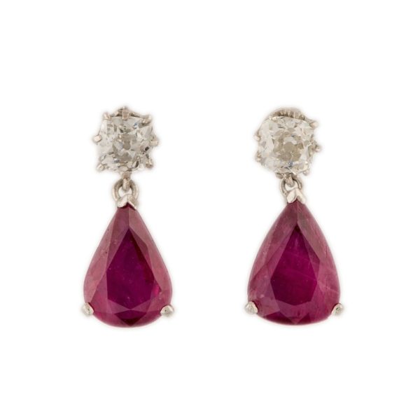Ruby and Diamond Drop Earrings, 1.95 ct total, White Gold