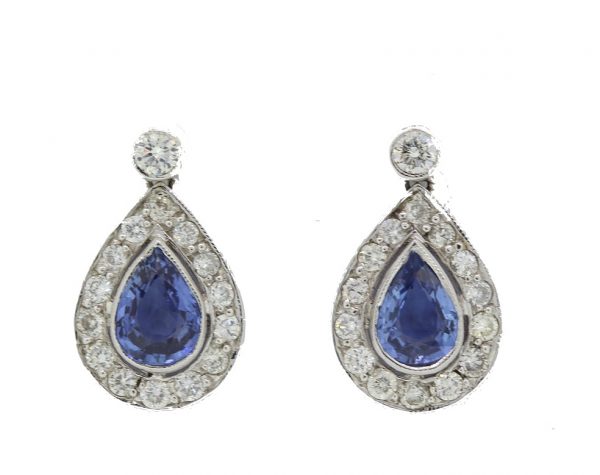 Sapphire and Diamond Teardrop Earrings, 2.75cts sapphires and 1.25cts diamonds, stamped 750