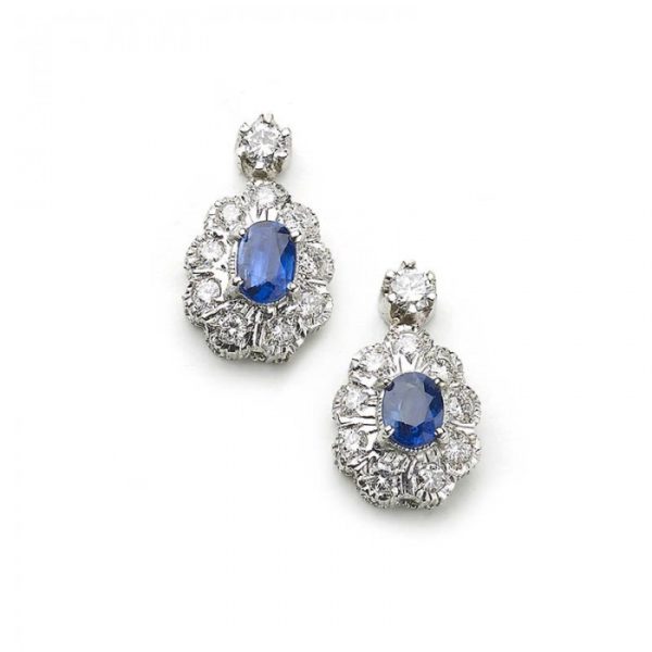 VINTAGE SAPPHIRE AND DIAMOND CLUSTER DROP EARRINGS