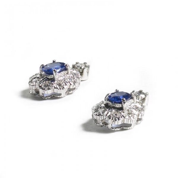 VINTAGE SAPPHIRE AND DIAMOND CLUSTER DROP EARRINGS MO2
