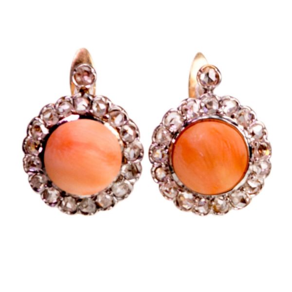 Victorian Coral and Diamond Earrings