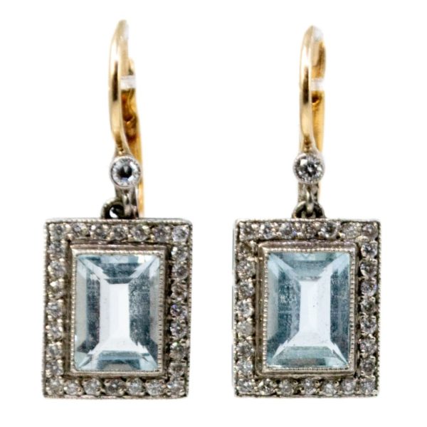 Vintage Aquamarine and Diamond Earrings