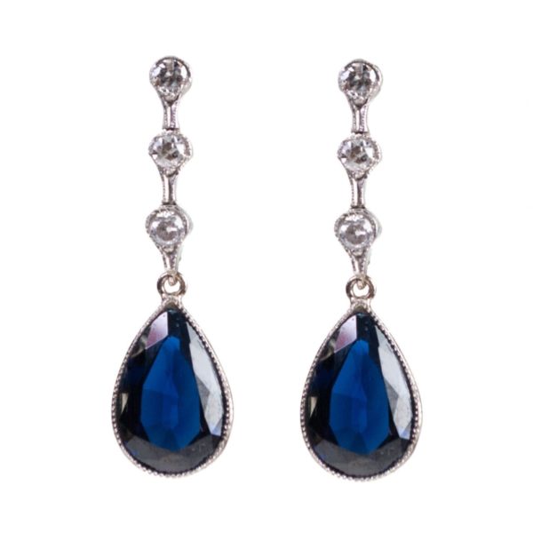 Vintage Art Deco Sapphire and Diamond Platinum Earrings