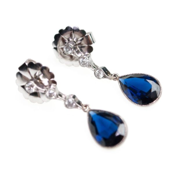 Vintage Art Deco Sapphire and Diamond Platinum Earrings BB2