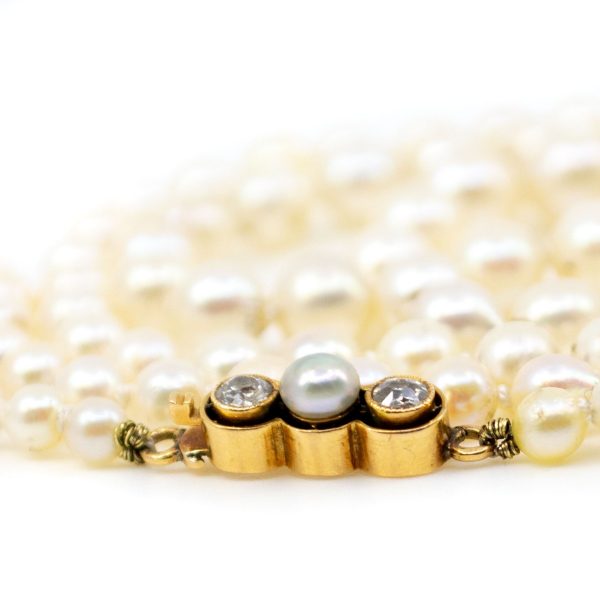 Vintage Pearl Necklace with Diamond and Pearl Clasp