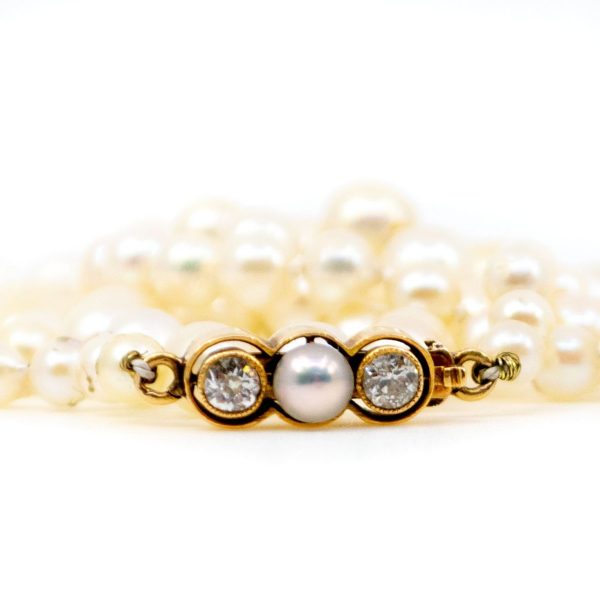 Vintage Pearl Necklace with Diamond and Pearl Clasp