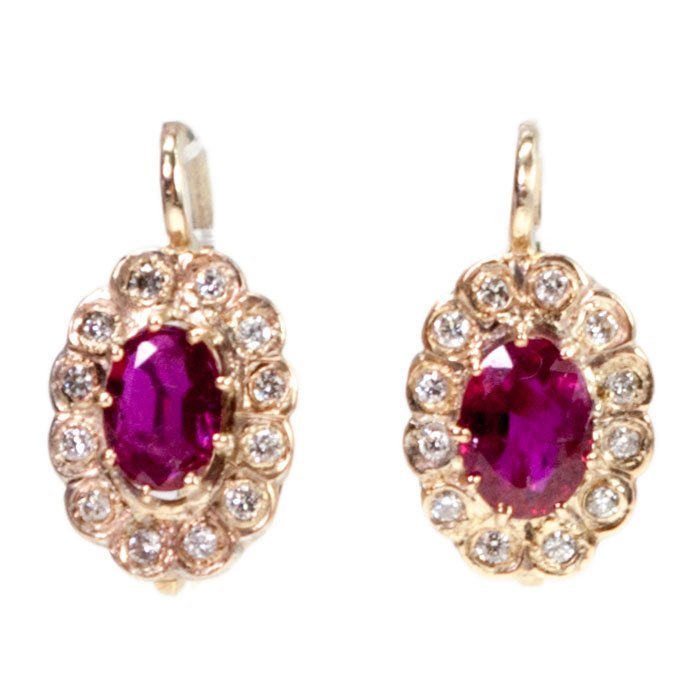 Vintage Ruby and Diamond Platinum Drop Earrings