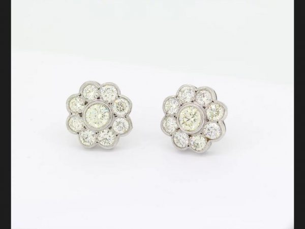 Diamond Cluster Earrings, Floral Design