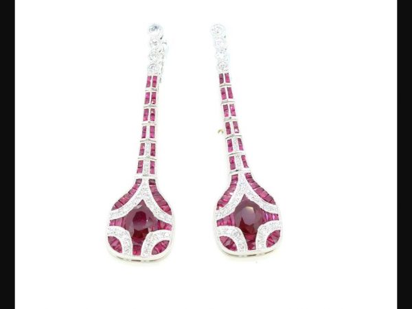 Ruby and diamond drop earrings, French style fittings