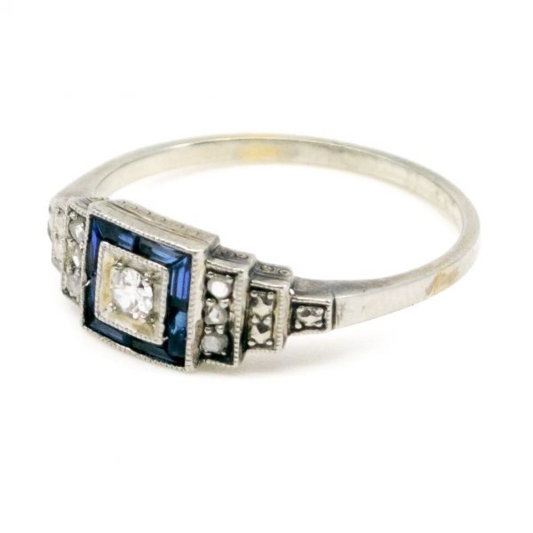 Art Deco Diamond and Sapphire Cluster Ring
