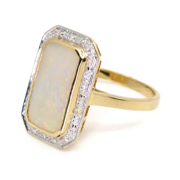 Art Deco Inspired Opal and Diamond Gold Ring