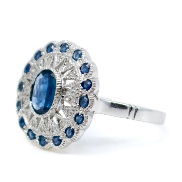 Diamond and Sapphire Cluster Gold Ring