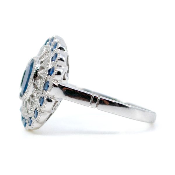 Diamond and Sapphire Cluster Gold Ring