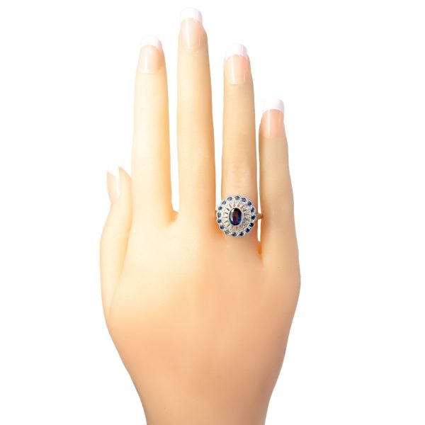Diamond and Sapphire Cluster Gold Ring