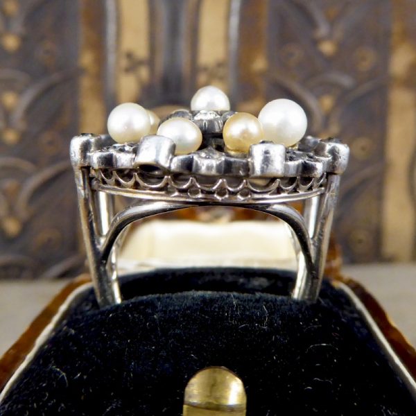 Antique Victorian Old Cut Diamond and Pearl Statement Ring