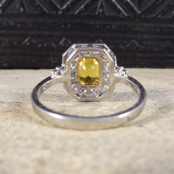 1.70ct Emerald Cut Yellow Sapphire and Diamond Cluster Ring, Platinum
