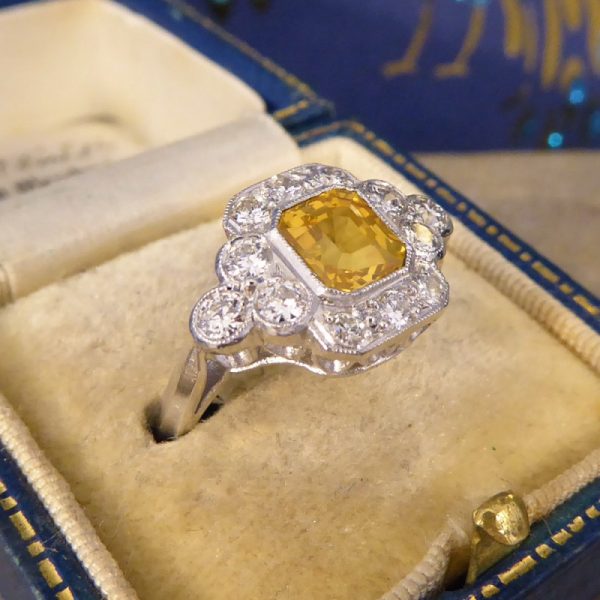 1.50ct Yellow Sapphire and Diamond Cluster Ring, Platinum