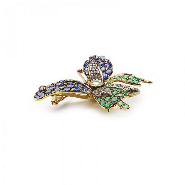 SAPPHIRE, EMERALD AND DIAMOND BUTTERFLY BROOCH