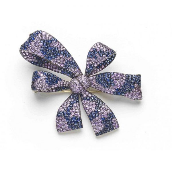 SHADED SAPPHIRE BOW BROOCH