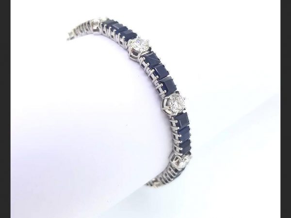 Vintage Sapphire and Diamond Bracelet; set with square cut sapphires and brilliant cut diamonds, 18ct white gold (Est. diamond total 5ct, sapphires, 10ct)