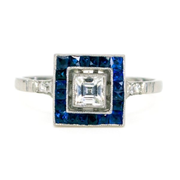 Vintage Diamond and Sapphire Target Platinum Ring