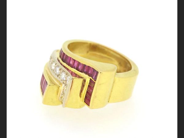 French Vintage Ruby and Diamond Ring, Circa 1940