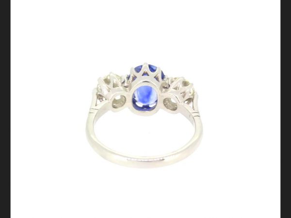 Sapphire and diamond three-stone ring, set in Platinum