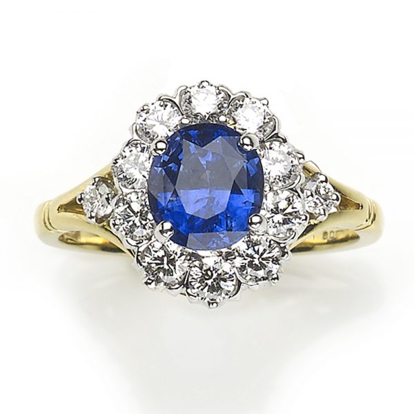 1.66ct Sapphire and Diamond Cluster Ring, 18ct Gold