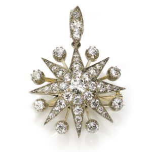 Antique Victorian Eight Pointed Star Victorian Diamond Pendant Brooch