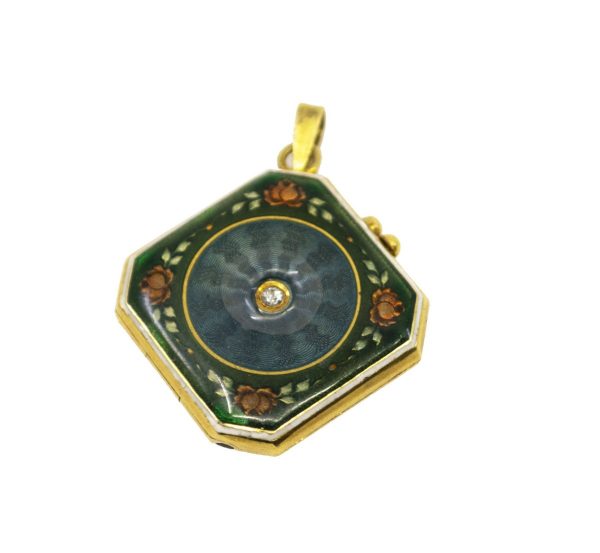 Antique Edwardian Enamel and Diamond Locket Pendant