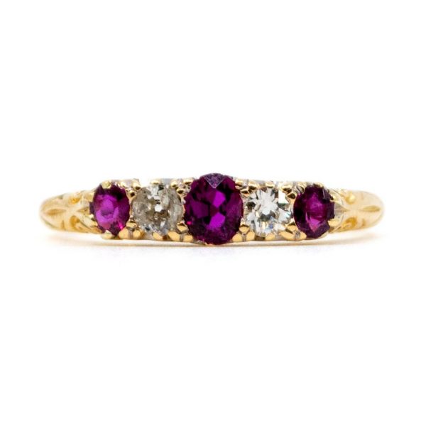 Antique Ruby and Diamond Five Stone Ring